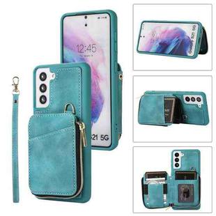 For Samsung Galaxy S21+ 5G Zipper Card Bag Back Cover Phone Case(Turquoise)