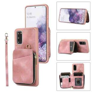 For Samsung Galaxy S20+ Zipper Card Bag Back Cover Phone Case(Pink)