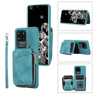 For Samsung Galaxy S20 Ultra Zipper Card Bag Back Cover Phone Case(Turquoise)