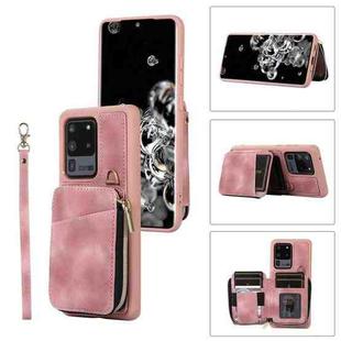 For Samsung Galaxy S20 Ultra Zipper Card Bag Back Cover Phone Case(Pink)