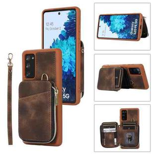 For Samsung Galaxy S20 FE Zipper Card Bag Back Cover Phone Case(Brown)