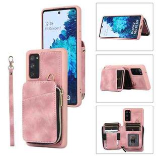 For Samsung Galaxy S20 FE Zipper Card Bag Back Cover Phone Case(Pink)