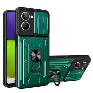 For Realme 10 4G Sliding Camshield TPU+PC Phone Case with Card Slot(Dark Green)