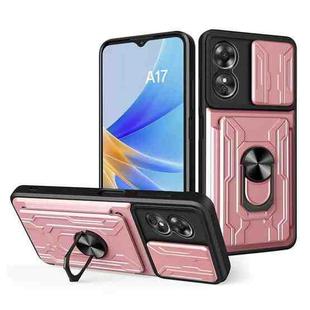 For OPPO A17 4G Sliding Camshield TPU+PC Phone Case with Card Slot(Rose Gold)