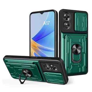 For OPPO A17 4G Sliding Camshield TPU+PC Phone Case with Card Slot(Dark Green)