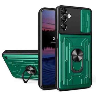 For Samsung Galaxy A14 5G / 4G Sliding Camshield TPU+PC Phone Case with Card Slot(Dark Green)