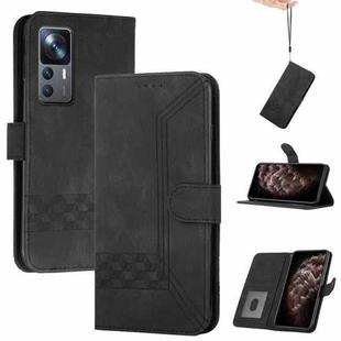 For Xiaomi 12T / 12T Pro / Redmi K50 Ultra Cubic Skin Feel Flip Leather Phone Case(Black)