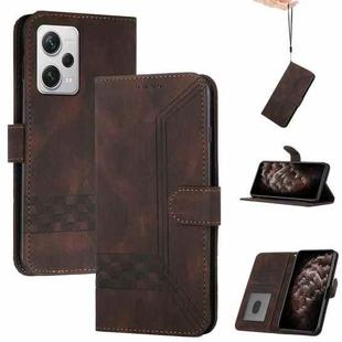 For Xiaomi Poco X5 Cubic Skin Feel Flip Leather Phone Case(Brown)