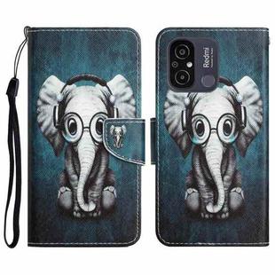 For Xiaomi Redmi 12C Colored Drawing Leather Phone Case(Earphone Elephant)