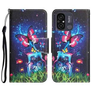 For Xiaomi Redmi 12C Colored Drawing Leather Phone Case(Bottle Butterfly)