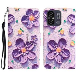 For Xiaomi Redmi 12C Colored Drawing Leather Phone Case(Purple Flower)