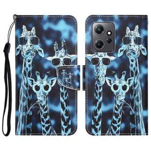 For Xiaomi Redmi Note 12 4G Global Colored Drawing Leather Phone Case(Giraffes)