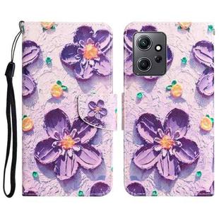 For Xiaomi Redmi Note 12 4G Global Colored Drawing Leather Phone Case(Purple Flower)