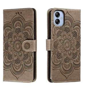 For Samsung Galaxy A04e Sun Mandala Embossing Pattern Phone Leather Case(Grey)