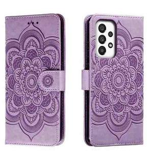 For Samsung Galaxy A34 5G Sun Mandala Embossing Pattern Phone Leather Case(Purple)