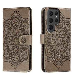 For Samsung Galaxy S23 Ultra 5G Sun Mandala Embossing Pattern Phone Leather Case(Grey)