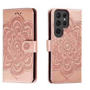 For Samsung Galaxy S23 Ultra 5G Sun Mandala Embossing Pattern Phone Leather Case(Rose Gold)