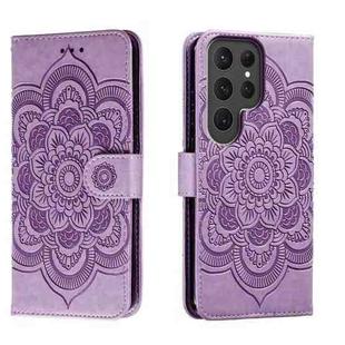 For Samsung Galaxy S23 Ultra 5G Sun Mandala Embossing Pattern Phone Leather Case(Purple)