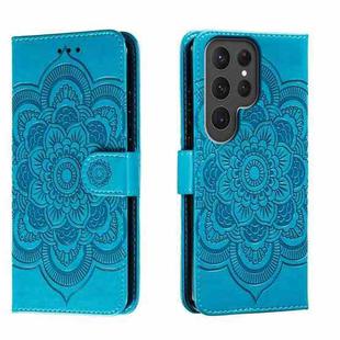 For Samsung Galaxy S23 Ultra 5G Sun Mandala Embossing Pattern Phone Leather Case(Blue)