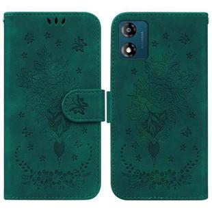 For Motorola Moto E13 Butterfly Rose Embossed Leather Phone Case(Green)