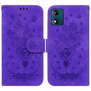 For Motorola Moto E13 Butterfly Rose Embossed Leather Phone Case(Purple)