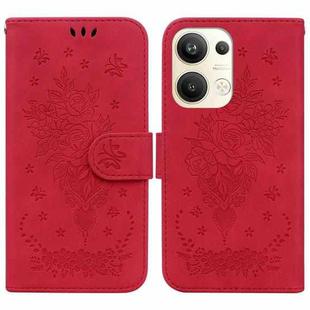 For OPPO Reno9 Pro+ Butterfly Rose Embossed Leather Phone Case(Red)