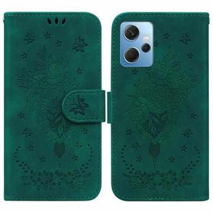 For Xiaomi Redmi Note 12 4G Global Butterfly Rose Embossed Leather Phone Case(Green)