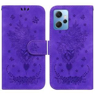 For Xiaomi Redmi Note 12 4G Global Butterfly Rose Embossed Leather Phone Case(Purple)