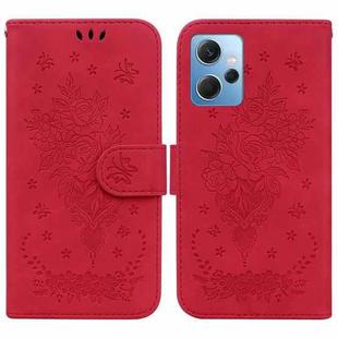 For Xiaomi Redmi Note 12 4G Global Butterfly Rose Embossed Leather Phone Case(Red)