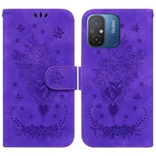 For Xiaomi Redmi 12C / 11A Butterfly Rose Embossed Leather Phone Case(Purple)