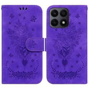For Honor X8a Butterfly Rose Embossed Leather Phone Case(Purple)