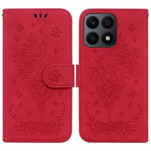For Honor X8a Butterfly Rose Embossed Leather Phone Case(Red)