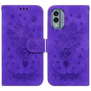 For Nokia X30 Butterfly Rose Embossed Leather Phone Case(Purple)