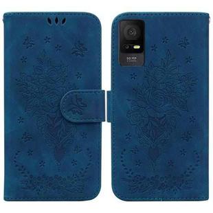 For TCL 408 Butterfly Rose Embossed Leather Phone Case(Blue)