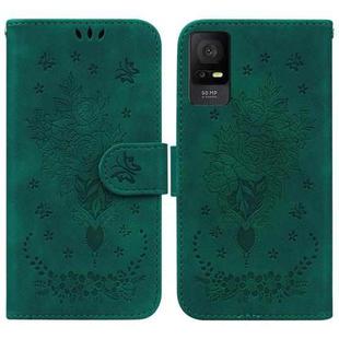 For TCL 408 Butterfly Rose Embossed Leather Phone Case(Green)