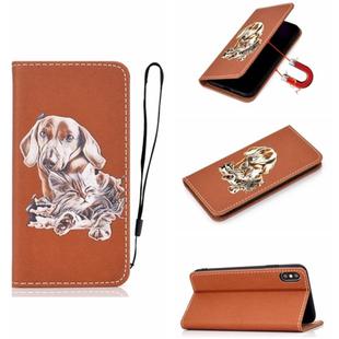For iPhone XS 3D Painting Horizontal Flip Leather Case with Holder & Card Slot & Wallet & Lanyard(Dog)