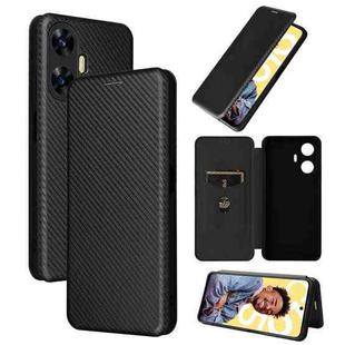 For Realme C55 Carbon Fiber Texture Flip Leather Phone Case(Black)