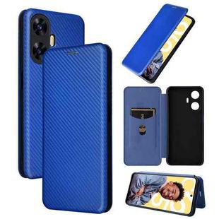 For Realme C55 Carbon Fiber Texture Flip Leather Phone Case(Blue)