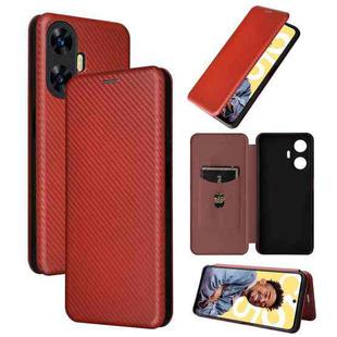 For Realme C55 Carbon Fiber Texture Flip Leather Phone Case(Brown)