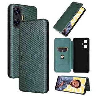 For Realme C55 Carbon Fiber Texture Flip Leather Phone Case(Green)