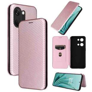 For OnePlus Ace 2V Carbon Fiber Texture Flip Leather Phone Case(Pink)