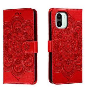 For Xiaomi Redmi A1 Sun Mandala Embossing Pattern Phone Leather Case(Red)