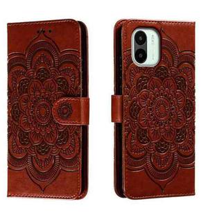 For Xiaomi Redmi A1 Sun Mandala Embossing Pattern Phone Leather Case(Brown)