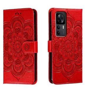 For Xiaomi Redmi K50 Ultra Sun Mandala Embossing Pattern Phone Leather Case(Red)