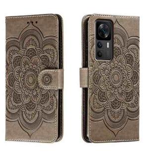 For Xiaomi Redmi K50 Ultra Sun Mandala Embossing Pattern Phone Leather Case(Grey)