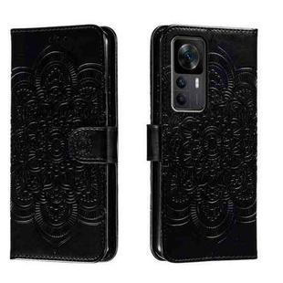 For Xiaomi Redmi K50 Ultra Sun Mandala Embossing Pattern Phone Leather Case(Black)
