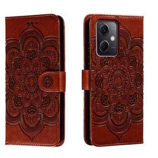 For Xiaomi Redmi Note 12 5G Global Sun Mandala Embossing Pattern Phone Leather Case(Brown)