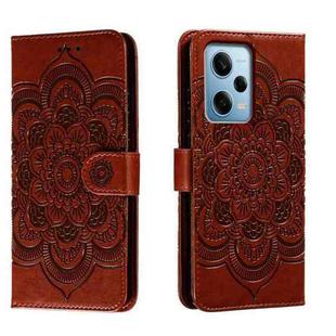 For Xiaomi Redmi Note 12 Pro 5G Global Sun Mandala Embossing Pattern Phone Leather Case(Brown)