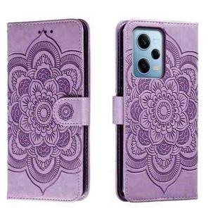 For Xiaomi Redmi Note 12 Pro 5G Global Sun Mandala Embossing Pattern Phone Leather Case(Purple)