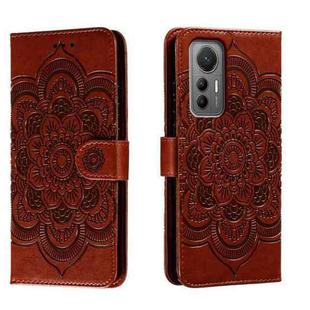 For Xiaomi 12 Lite Sun Mandala Embossing Pattern Phone Leather Case(Brown)